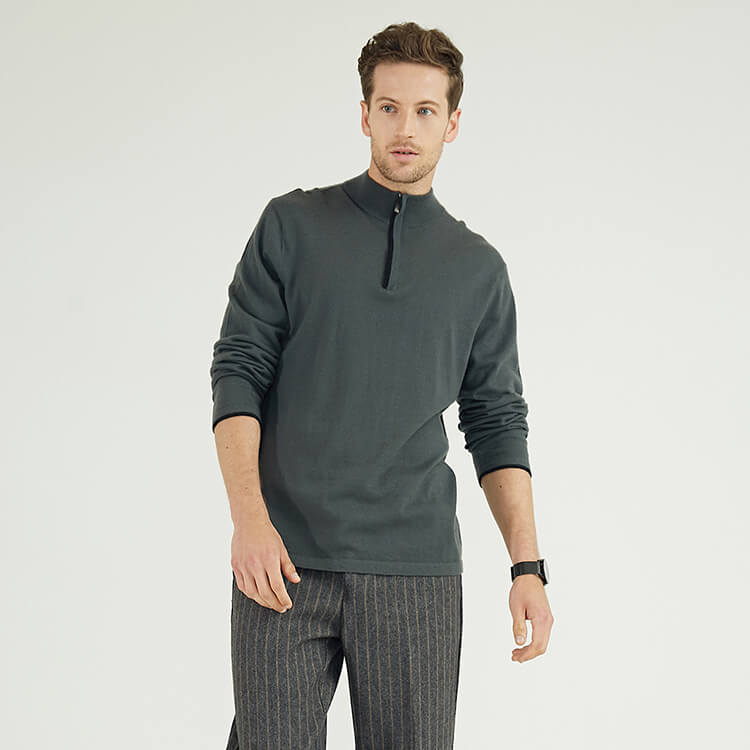 Suéter clásico con diseño de aguja plana de punto con cremallera de 1/4 para hombre